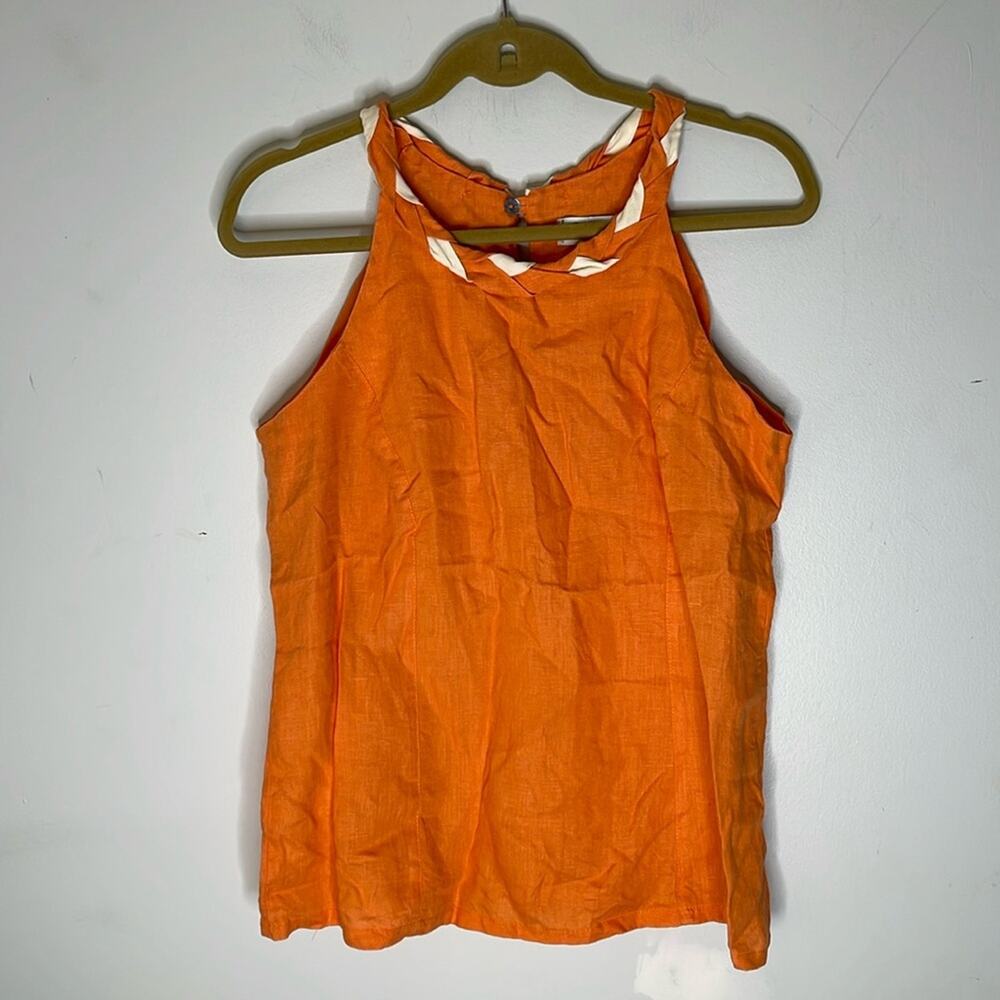 RAPHAEL Positano Orange / Beige Woven / Braided Neckline Sleeveless Top Size Med